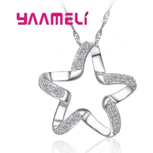New Arrival 925 Sterling Silver Chic Pendant Necklace Girls Wedding Accessories Women Funny Lucky Star Shape Jewelry