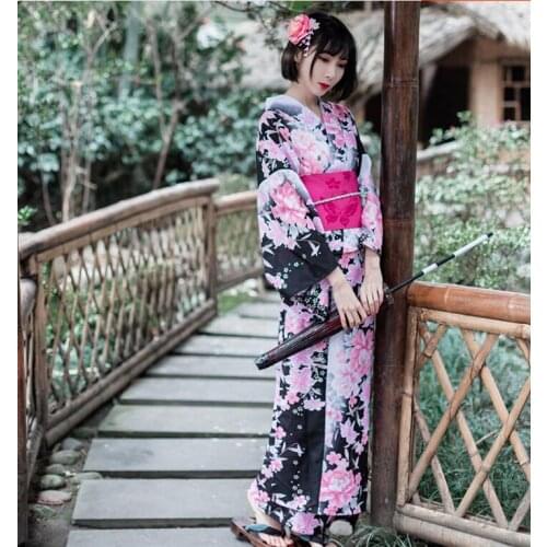 Pink Traditional japanese kimono Women Cherry Blossom Robe Vintage
