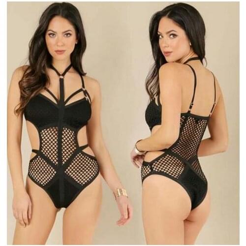 Rayon Cross Halter Neck Grid Hollow Out Knitted Sexy Womens 2017 New Arrival Bandage Bodysuits