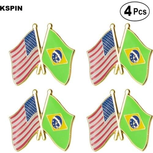 U.S.A Brazil Friendship Flag Pin Lapel Pin Badge Brooch Icons 4pcs