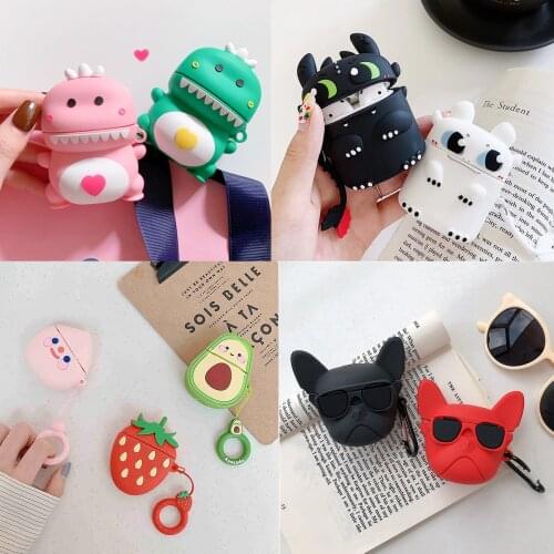 3D animal Case For AirPods Case airpods 2 cute dogs/ love Dinosaur Cartoon silicon headphone Cover For Apple Air pods 2 fundas
