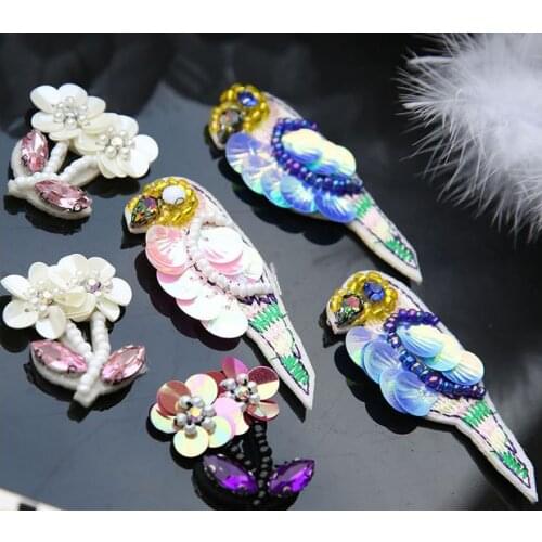 3D Handmade Rhinestone sew Patch DIY embroidery bird flower Patches for clothing shoes bags Sewing Craft decoration collar patch