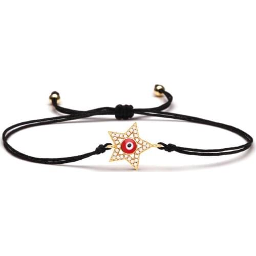 AAA Sparkling CZ Stones Five-pointed Star Red Evil Eye Charm Bracelet Women Girl Exquisite Cubic Zirconia Brass Red Cord Jewelry