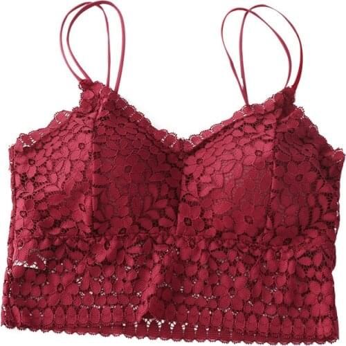 V-neck No Steel Ring Chest Pad Detachable Chest Wrap Cross Sling Beautiful Back Lace Elastic Tube Top Women Underwear Sport Bra