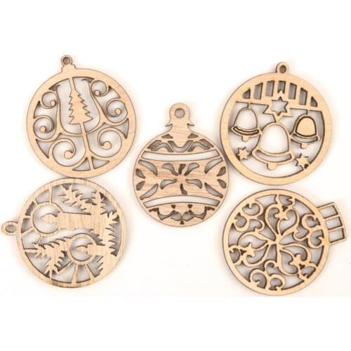 Wooden Christmas Series Pattern Round Hanging Ornament Charm Scrapbooking Handmade Accessory Home Decoration 44mm 10pcs