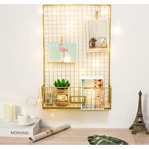 DIY Iron Grid Photo Wall Decor Multi-function Wall Hanging Mesh Display Panel Wall Art Display Memo Board Photo Storage Shelf