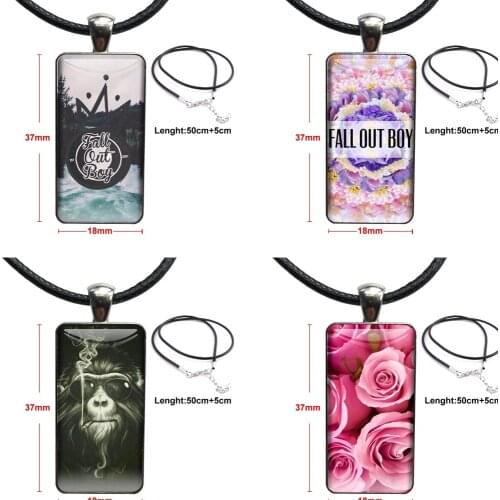 For Girls Fall Out Boy Fob Cute Glass Cabochon Pendant Necklace Rectangle Fashion Necklace
