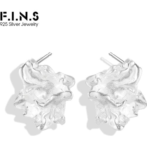 F.I.N.S Simple INS Fold Irregular Concave and Convex Texture S925 Sterling Silver Stud Earrings Prevent Allergy Fine Jewelry