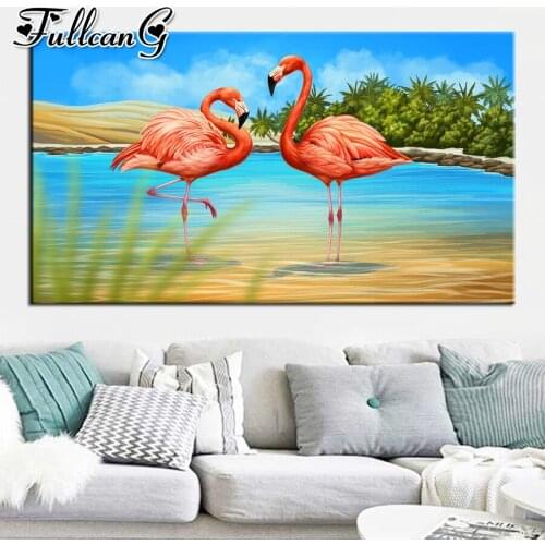 FULLCANG Flamingo large 5d diamond painting diy full square round drill mosaic embroidery sale animals red birds decor FC2450
