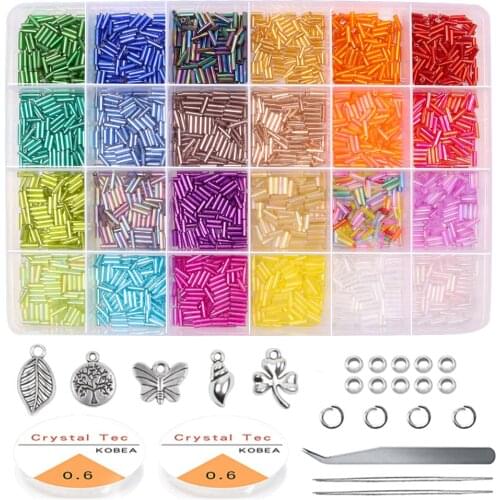 Tube Bead Kit With Accessories, Bugle Beads And Glass Seed Beads, Small Craft Beads Making DIY Bracelet Jewelry Making Supplies