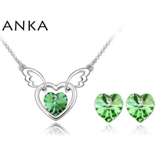 New crystal heart necklace earrings set wedding accessories austrian high quality Crystals from Austria #87320