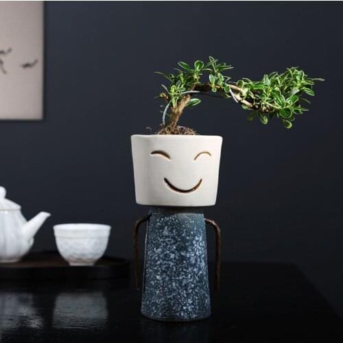 Creative Succulent Flower Pot Green Plant Ceramic Flower Pot Office Desktop Dried Flower Decoration Outdoor Garden Decoration