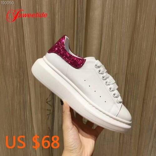 Genuine Leather High Quality Flat Platform Women shoes Casual Sneakers Luxury Designer Brand paillette Tail Spring/Autumn Shoes