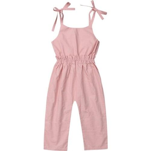 Summer Toddler Baby Girl Solid Clothes Pink Strap Loose Romper Jumpsuit Outfit