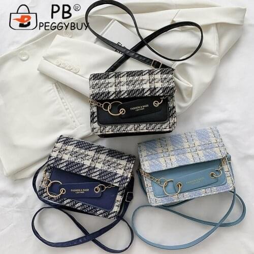 Fashion Women Plaid Print Hit Color Shoulder Crossbody Bag Casual All-match Canvas PU Leather Splicing Small Messenger Handbags