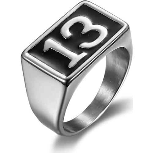 Gothic Black Number 13 Men Rings For Biker Cool Fashion Polished Boys Lucky 13 Letter Drop Ship New
