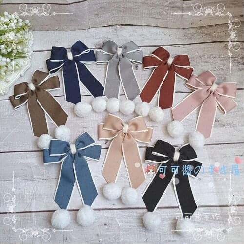 Lolita SOFT Girl Bow Barrettes Side Clip Plush Japanese-style GIRLS Lolita Loli Double Ponytail Useful Product