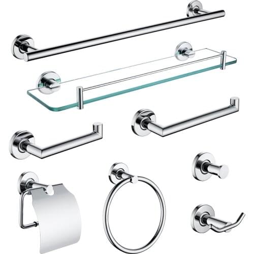 Bath Hardware Set Chrome Robe Hook Towel Rail Bar Rack Shelf Tissue Paper Holder Glass Toothbrush Holder Bathroom Accessories
