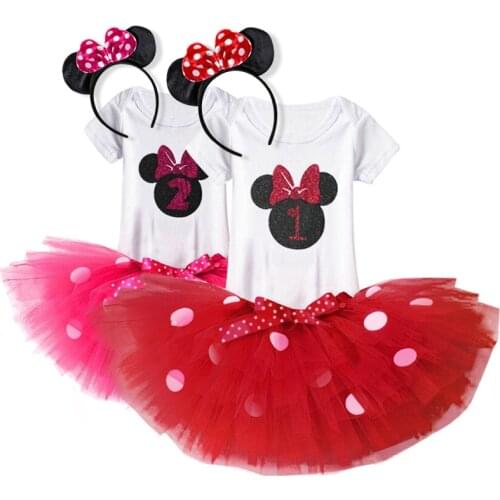 Fancy Mouse Baby Girl Dress Polka Dots Birthday Party Dress Tutu Infant Dress Christening Dress Outfits Baby Girl Clothes