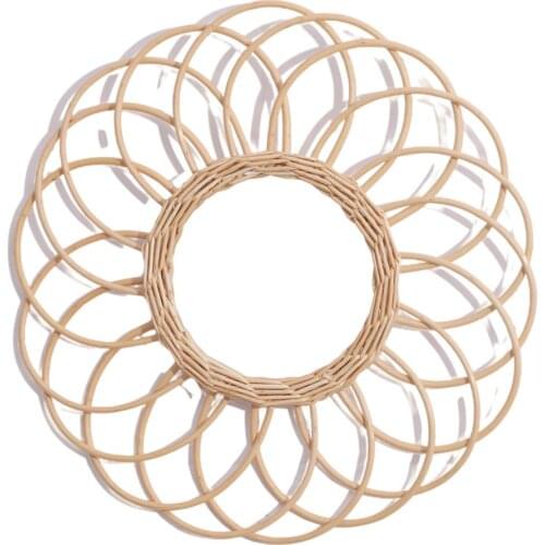 Wall Hanging Mirror Rustic Rattan Makeup Mirror for Bathroom Dressing Room