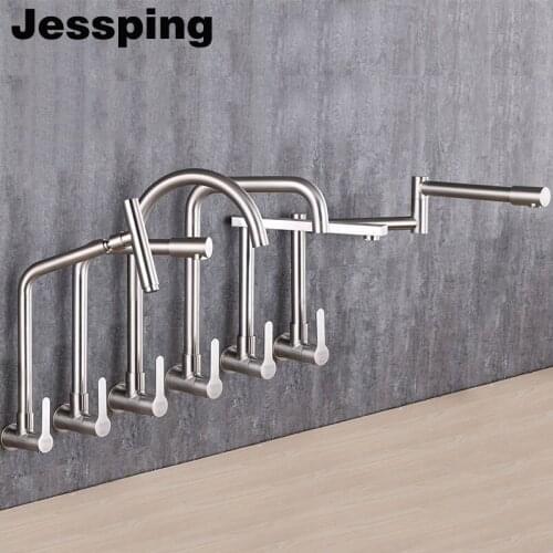 Wall mounted single cold foldable kitchen faucet 304 stainless steel