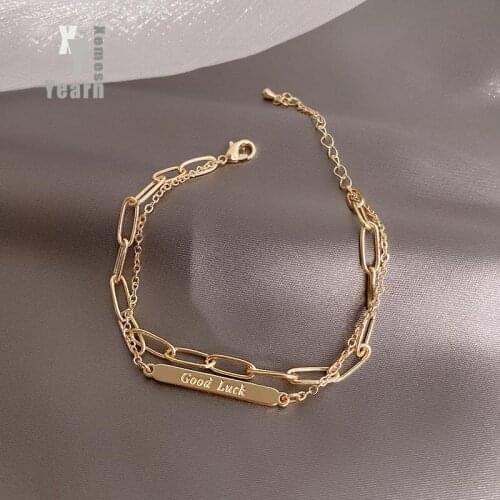 2021 New Classic Good Luck Double Metal Bracelets For Womens Korean Fashion Jewelry Gothic Girls Charm Bracelet Student Acc