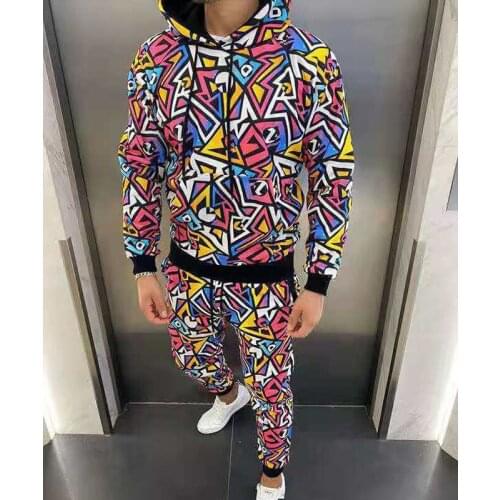New Winter Men Sets Printed Hoodie Set Fleece Zipper Sweatshirt Casual Mens Clothes Sport Sweatpants Mens Tracksuits 2021