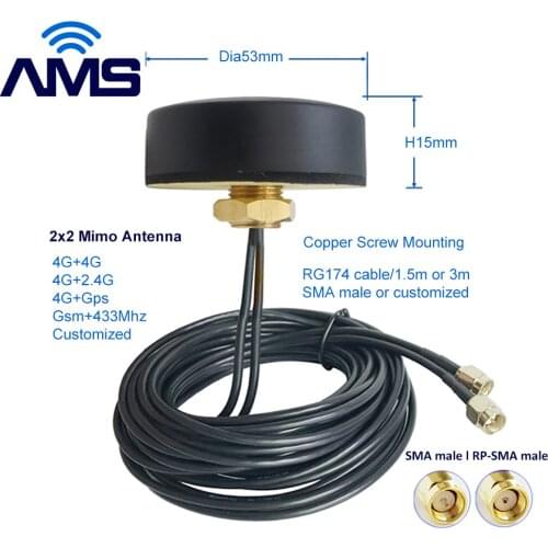 AMS Factory wholesale 2x2 4g mimo cabinet antenna 2.4g wifi antenna external combo 698-2700Mhz gps antenna with two wiring