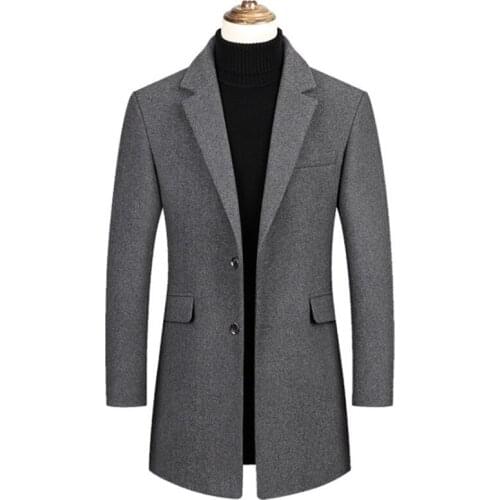 Autumn Winter Jacket Men Woolen Coat Slim Fit Fashion Trench Coat Casual Wool Blend Jackets Men Overcoat
