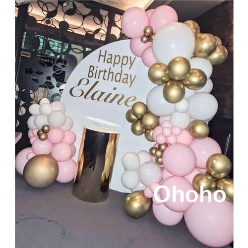 Kids Adult Birthday Party Decoration Pink White Gold Balloon Garland Arch Kit Baby Shower Christening Baptism Bridal Shower