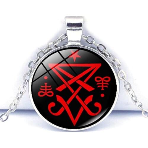 Lucifer Satan Pendant Necklaces Simple Metal Glass Pendant Sweater Chain Mens and Womens Jewelry Gifts