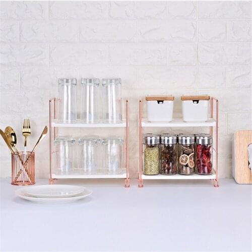 Rose Gold Tabletop Shelf Decor Seasoning Spice Storage Rack Cabinet Fridge Side Organizer Rack For Kitchen Bathroom Living Room