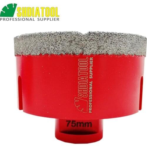 SHDIATOOL 1pc M14 Dia 75mm Vacuum Brazed Diamond Core Bits Drilling Bits Hole Saw Diamond Drill Bit Crown Stone Bell Saw
