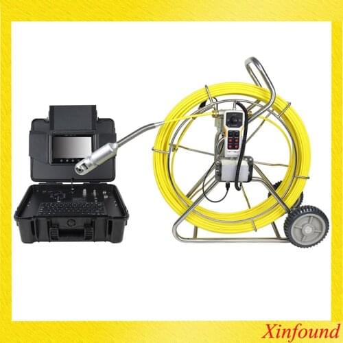 60M Pan Tilt Rotate Pipe Drain Sewer Duct Video Inspection Camera System W/50mm Camera Meter Counter 9inch Touch Screen Monitor