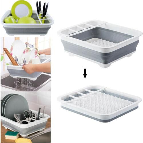 COLLAPSIBLE DISH DRAINER LARGE FOLDING DISH DRAINING BOARD PLATES CUTLERY RACK