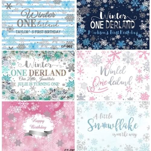 Snowflake Baby Shower Backdrop Winter Blue Pink Sliver Snowflake Happy First One Birthday Winter Wonderland Party Background