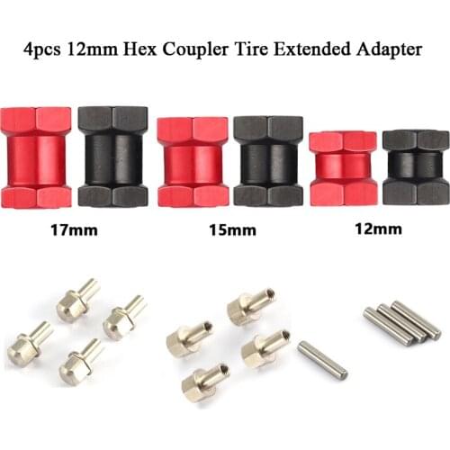 4pcs 12mm Hex 12/15/17mm Coupler Tire Extended Adapter for Traxxas Hsp Redcat Rc4wd Tamiya Axial scx10 RC Crawler Big Foot Car