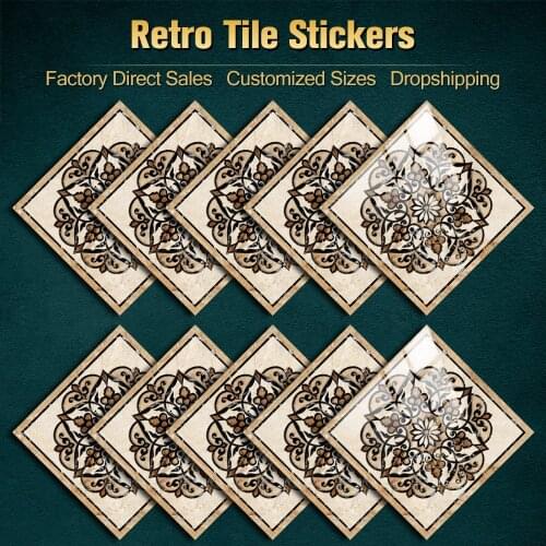 10pcs Waterjet Parquet Tiles Pattern Wall Sticker Kitchen Bathroom Wardrobe Decor Waterproof & Oil-proof Ceramics Art Wallpaper