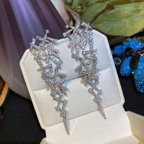High Quality Long Splicing Earrings 2021 Trend Zircon Silver Color Temperament Tassel Womens Charms Jewelry Friends Gift