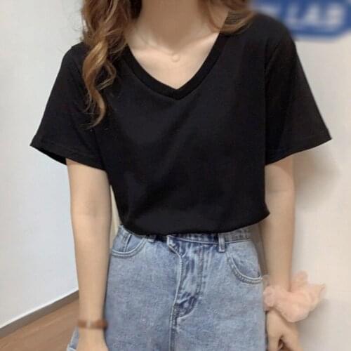 2020 New Bottoming T-shirt Summer Wild Slim Solid Color Top Loose Casual Short-Sleeve V-Neck T Shirt