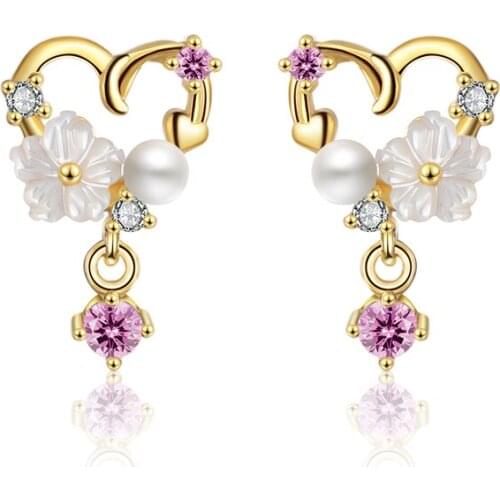 KOFSAC Trendy Gold 925 Silver Earrings For Women Jewelry Luxury Temperament Sweet Love Heart Pearl Shell Earring Lady Party Gift