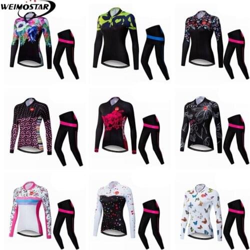 WEIMOSTAR Cycling Jersey Womens Long Sleeve Set Youth Breathable Bicycle Clothing 2019 Spring Bike Jersey 3D Gel Pad Pants Kit