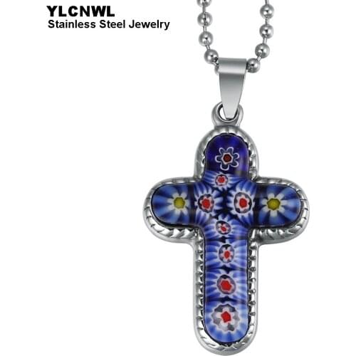 Guarantee Stainless Steel Cross Pendant Necklace For Women Ladies Flower Stone Jewelry With Chains Fashion Holiday Gift