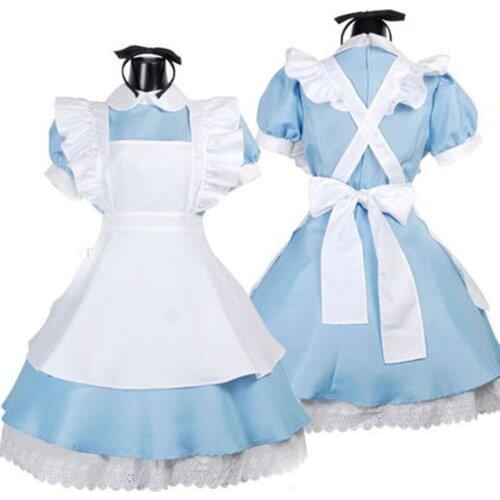 Halloween Women Anime Alice In Wonderland Blue Party Dress Sweet Lolita Dress Alice Maid Costume Women Sexy Sissy Maid Uniform