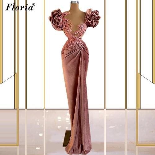 Blush Pink Long Celebrity Dresses Middle East Vintage Evening Dresses For Women Turkish Couture Vestido De Fiesta De Boda