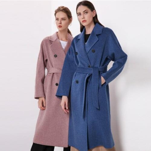 Womens winter coats navy purple Double-sided wool cashmere outwear 2019 autumn plus size ladies fashion overcoats long