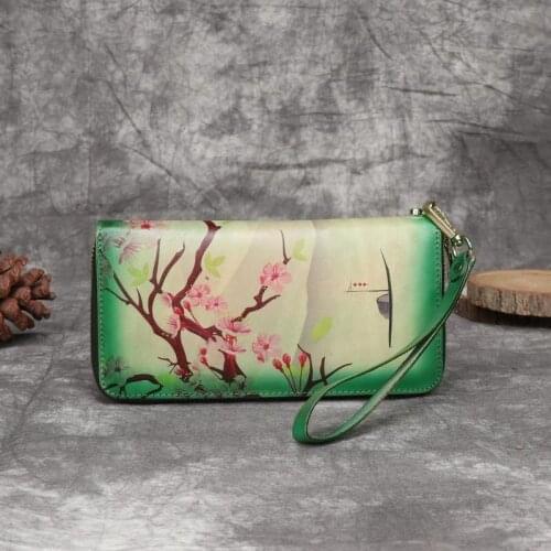 2021 Winter Vintage Genuine Leather Women Hand Painted Wallet Card Holder Leisure Cowhide Clutch Wallets Phone Purse Sac A Main
