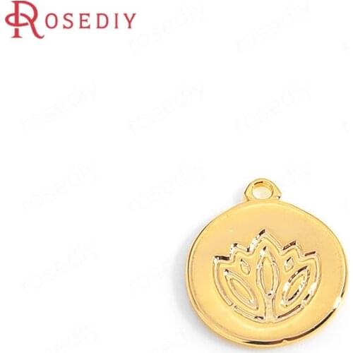 35716)10PCS 10x11MM 24K Gold Color Brass Round Lotus Charms Pendants High Quality Diy Jewelry Findings Accessories