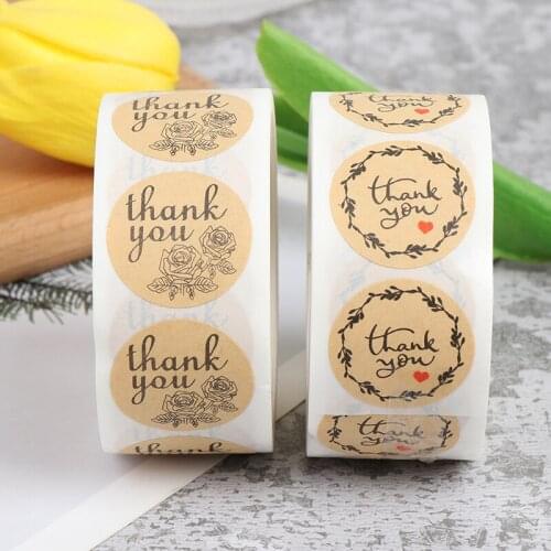 500pcs/roll Thank You Label Sealing Sticker Wedding Decor Party Supplies Merry Christmas Kraft Handmade Sticker Card Box Package