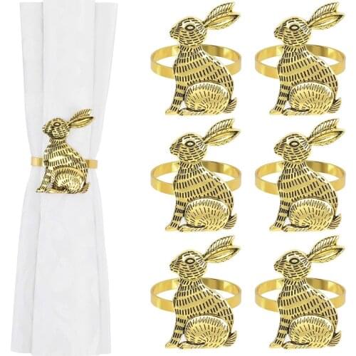 6Pcs Bunny Napkin Rings Easter Rabbit Napkin Ring Holder Metal Napkin Holder Home Table Decor For Spring Easter